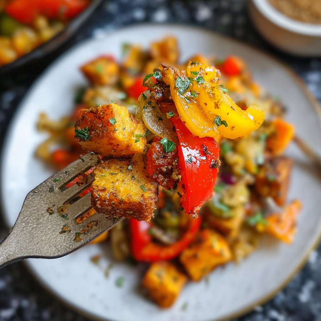 Vegetarisches Abendessen mit Süßkartoffelpfanne